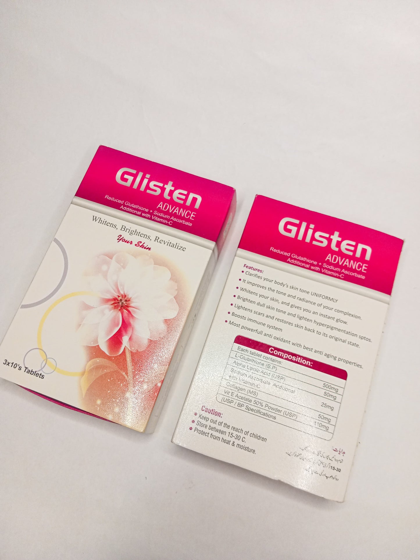 Glisten Advance – Glutathione & Vitamin C for Radiant, Clear, and Brighter Skin! 30 Tablets