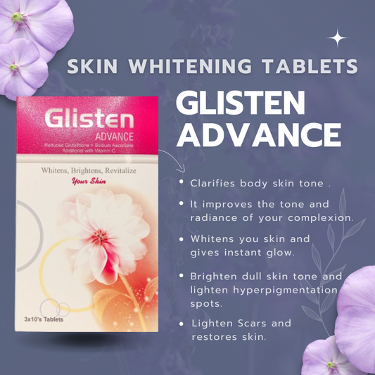 Glisten Advance – Glutathione & Vitamin C for Radiant, Clear, and Brighter Skin! 30 Tablets